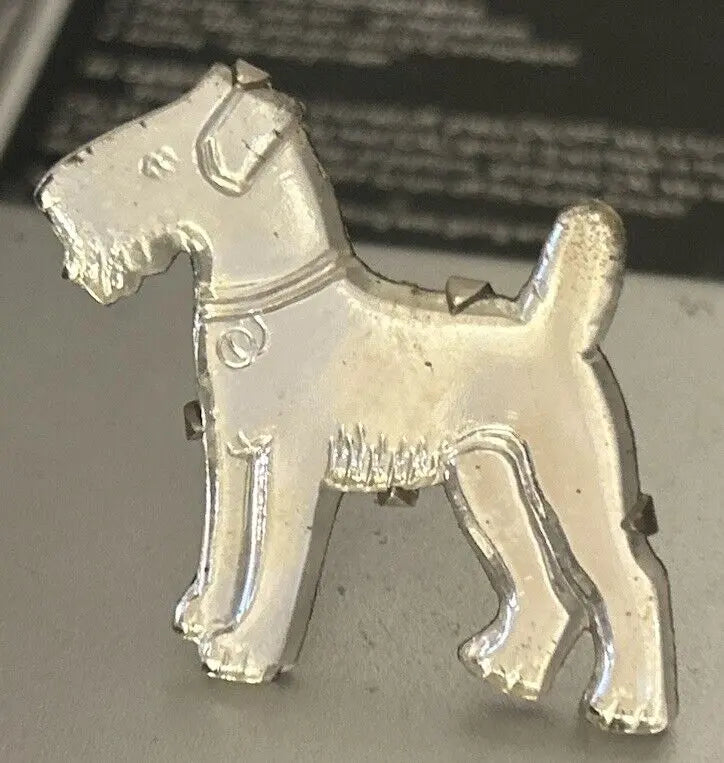 Art Deco Carved Glass Mirror Terrier Dog Brooch Pin Unique Early C Clasp 1930s - Vintage Jewelry Collective