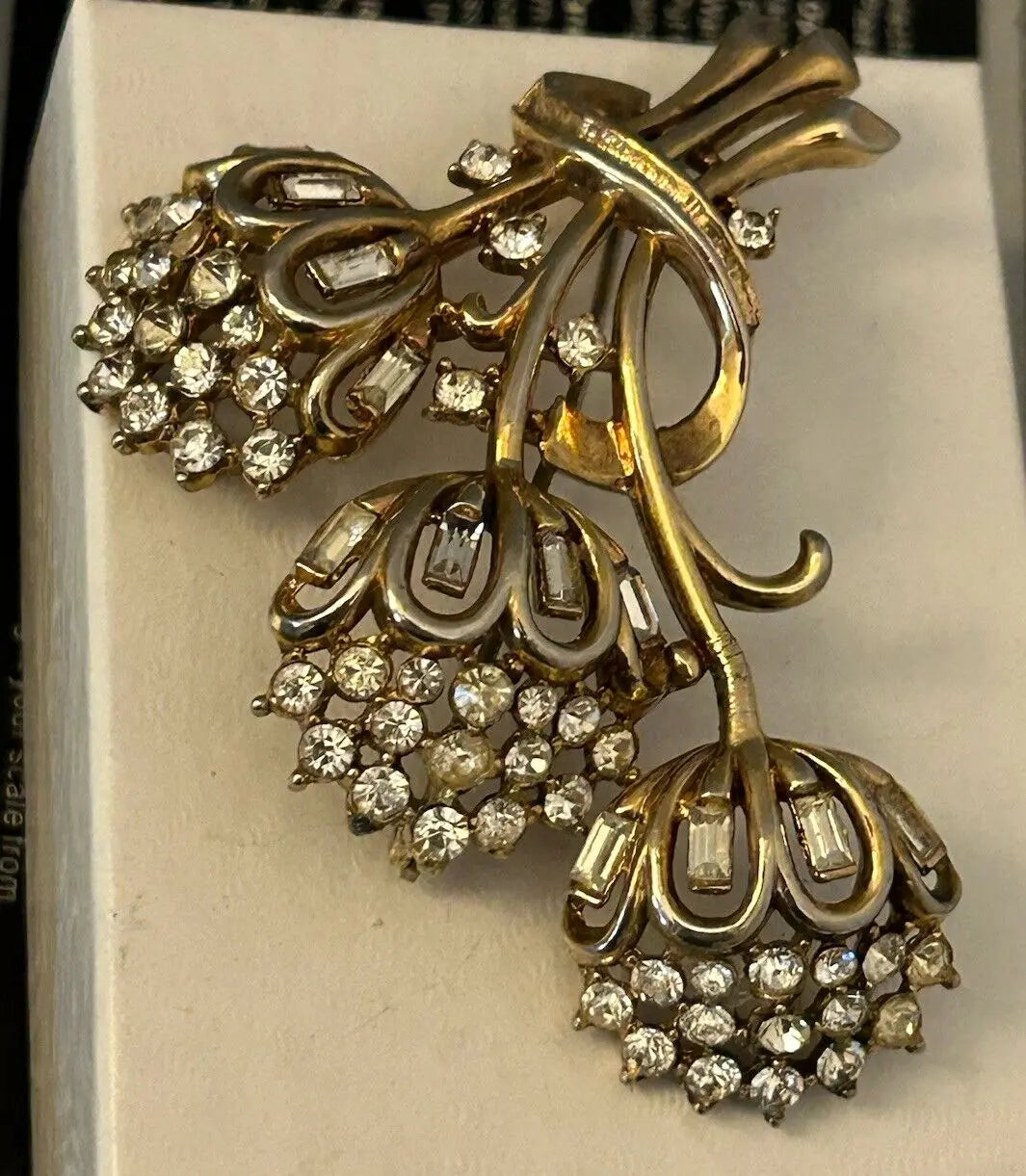 1951 Crown TRIFARI Brooch Book Piece Alfred Philippe RHINESTONES Flower Pin - Vintage Jewelry Collective